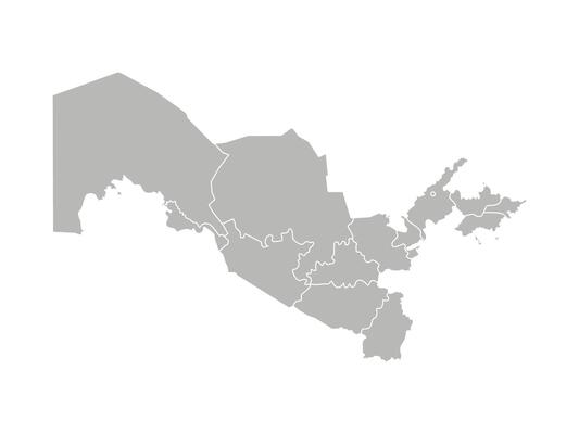 Vector isolated illustration of simplified administrative map of Uzbekistan. Borders of the provinces, regions. Grey silhouettes. White outline