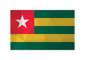 Vector illustration. Official symbol of Togo. National flag with yellow, green stripes and star on red background. Creative design in low poly style with triangular shapes.