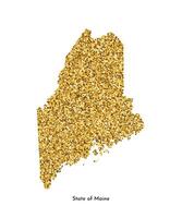 Vector isolated illustration with simplified map of State of Maine, USA. Shiny gold glitter texture. Decoration template.