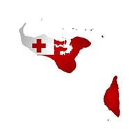 Vector isolated illustration with national flag with shape of Tonga map simplified. Volume shadow on the map. White background