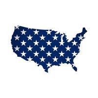 Vector isolated illustration with USA flag with stars on blue background, shape of United States of America, US map simplified. Volume shadow on the map.