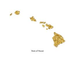 Vector isolated illustration with simplified map of State of Hawaii, USA. Shiny gold glitter texture. Decoration template.