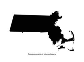 Vector isolated simplified illustration icon with black map silhouette of Commonwealth of Massachusetts, USA. White background