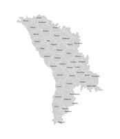 Vector isolated illustration of simplified administrative map of Moldova. Borders and names of the districts, regions. Grey silhouettes. White outline.