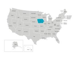 vector aislado ilustración de simplificado administrativo mapa de el EE.UU. fronteras de el estados con nombres azul silueta de Iowa, estado.