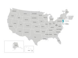 vector aislado ilustración de simplificado administrativo mapa de el EE.UU. fronteras de el estados con nombres azul silueta de nuevo jersey, estado.