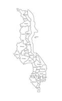 Vector isolated illustration of simplified administrative map of Malawi. Borders and names of the districts, regions. Black line silhouettes.