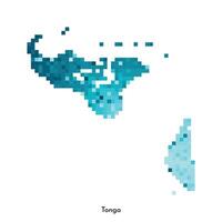 Vector isolated geometric illustration with simple icy blue shape of Tonga map. Pixel art style for NFT template. Dotted logo with gradient texture for design on white background