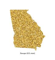 Vector isolated illustration with simplified map of State of Georgia, USA. Shiny gold glitter texture. Decoration template.