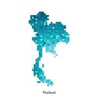 Vector isolated geometric illustration with simple icy blue shape of Thailand map. Pixel art style for NFT template. Dotted logo with gradient texture for design on white background