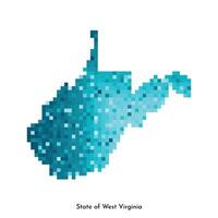 Vector isolated geometric illustration with icy blue area of USA, State of West Virginia map. Pixel art style for NFT template. Simple colorful logo with gradient texture