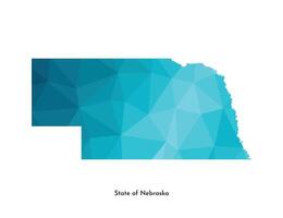 Vector isolated illustration icon with simplified blue map silhouette of State of Nebraska, USA. Polygonal geometric style. White background.