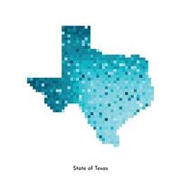 Vector isolated geometric illustration with icy blue area of USA, State of Texas map. Pixel art style for NFT template. Simple colorful logo with gradient texture