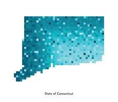 Vector isolated geometric illustration with icy blue area of USA, State of Connecticut map. Pixel art style for NFT template. Simple colorful logo with gradient texture