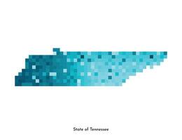 Vector isolated geometric illustration with icy blue area of USA, State of Tennessee map. Pixel art style for NFT template. Simple colorful logo with gradient texture