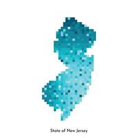 Vector isolated geometric illustration with icy blue area of USA, State of New Jersey map. Pixel art style for NFT template. Simple colorful logo with gradient texture