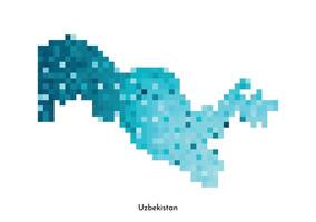 Vector isolated geometric illustration with simple icy blue shape of Uzbekistan map. Pixel art style for NFT template. Dotted logo with gradient texture for design on white background