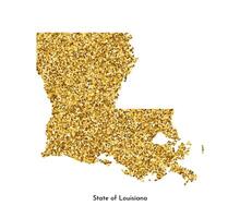 Vector isolated illustration with simplified map of State of Louisiana, USA. Shiny gold glitter texture. Decoration template.