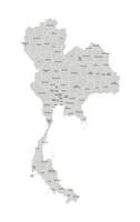 Vector isolated illustration of simplified administrative map of Thailand. Borders and names of the provinces, regions. Grey silhouettes. White outline.