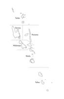 Vector isolated illustration of simplified administrative map of Vanuatu. Borders and names of the provinces, regions. Black line silhouettes.