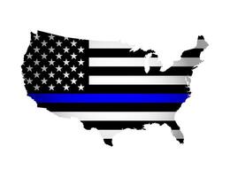 Vector illustration with American national flag with shape of USA map. Stars and stripes. Volume shadow on the map. National  Flag in black and white colors and thin blue line. Police Support symbol