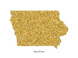 Vector isolated illustration with simplified map of State of Iowa, USA. Shiny gold glitter texture. Decoration template.