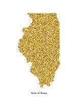 Vector isolated illustration with simplified map of State of Illinois, USA. Shiny gold glitter texture. Decoration template.