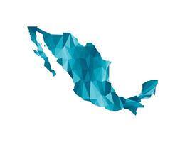 Vector isolated illustration icon with simplified blue silhouette of Mexico map. Polygonal geometric style, triangular shapes. White background.