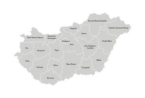 Vector isolated illustration of simplified administrative map of Hungary. Borders and names of the provinces, regions. Grey silhouettes. White outline.