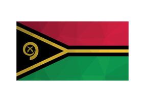 Vector illustration. Official ensign of Vanuatu. National flag in red, green, black and yellow colors. Creative design in low poly style with triangular shapes