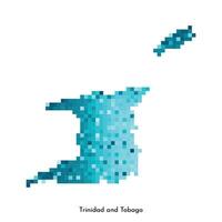 Vector isolated geometric illustration with simple icy blue shape of Trinidad and Tobago map. Pixel art style for NFT template. Dotted logo with gradient texture for design on white background