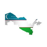 Vector isolated illustration with national flag with shape of Uzbekistan map simplified. Volume shadow on the map. White background