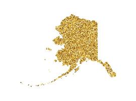 Vector isolated illustration with simplified Alaska map, state of the USA. Shiny gold glitter texture. Decoration template