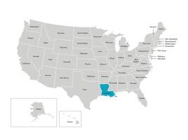 vector aislado ilustración de simplificado administrativo mapa de el EE.UU. fronteras de el estados con nombres azul silueta de Luisiana, estado.