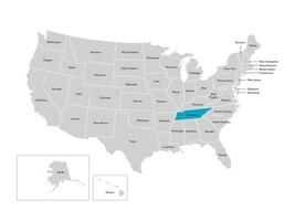 vector aislado ilustración de simplificado administrativo mapa de el EE.UU. fronteras de el estados con nombres azul silueta de Tennesse, estado.