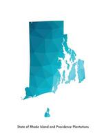 Vector isolated illustration icon with simplified blue map silhouette of State of Rhode Island and Providence Plantations, USA. Polygonal geometric style. White background.