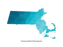 Vector isolated illustration icon with simplified blue map silhouette of Commonwealth of Massachusetts, USA. Polygonal geometric style. White background.