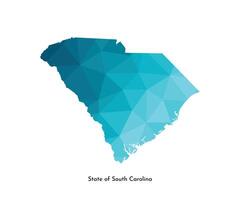 Vector isolated illustration icon with simplified blue map silhouette of State of South Carolina, USA. Polygonal geometric style. White background.