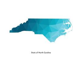 Vector isolated illustration icon with simplified blue map silhouette of State of North Carolina, USA. Polygonal geometric style. White background.