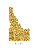 Vector isolated illustration with simplified map of State of Idaho, USA. Shiny gold glitter texture. Decoration template.