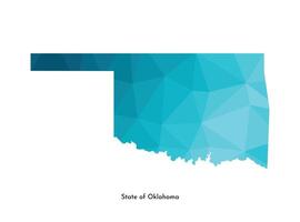 Vector isolated illustration icon with simplified blue map silhouette of State of Oklahoma, USA. Polygonal geometric style. White background.