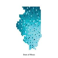 Vector isolated geometric illustration with icy blue area of USA, State of Illinois map. Pixel art style for NFT template. Simple colorful logo with gradient texture