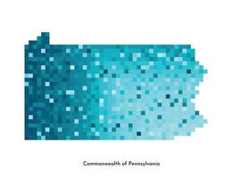 Vector isolated geometric illustration with icy blue USA state, Commonwealth of Pennsylvania map. Pixel art style for NFT template. Simple colorful logo with gradient texture