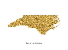 Vector isolated illustration with simplified map of State of North Carolina, USA. Shiny gold glitter texture. Decoration template.