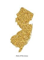 Vector isolated illustration with simplified map of State of New Jersey, USA. Shiny gold glitter texture. Decoration bright holiday template.