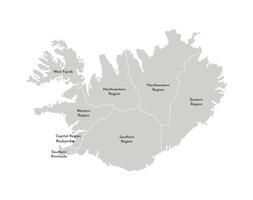 vector aislado ilustración de simplificado administrativo mapa de Islandia. fronteras y nombres de el provincias, regiones. gris siluetas blanco contorno