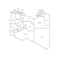 vector aislado ilustración de simplificado administrativo mapa de Libia. fronteras y nombres de el distritos, regiones. negro línea siluetas