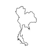 Vector isolated simplified illustration icon with black line silhouette of Thailand map. White background