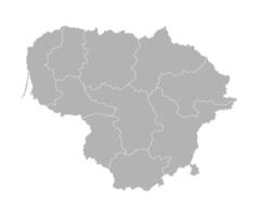 Vector isolated illustration of simplified administrative map of Lithuania. Borders of the counties  Grey silhouettes. White outline.