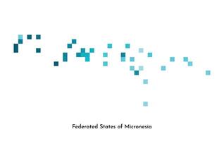 Vector isolated geometric illustration with simplified icy blue silhouette of Federated States of Micronesia map. Pixel art style for NFT template. Dotted logo with gradient texture